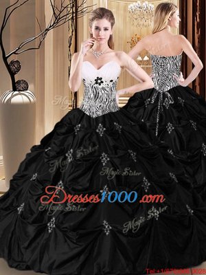 Pick Ups Floor Length Black Quinceanera Dress Sweetheart Sleeveless Lace Up
