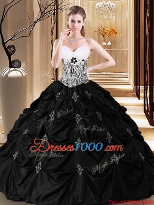 Pick Ups Floor Length Black Quinceanera Dress Sweetheart Sleeveless Lace Up