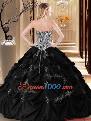 Pick Ups Floor Length Black Quinceanera Dress Sweetheart Sleeveless Lace Up
