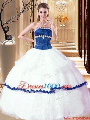 Pretty White Ball Gowns Strapless Sleeveless Organza Floor Length Lace Up Beading Quinceanera Dresses
