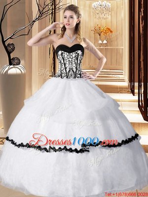 White Ball Gowns Sweetheart Sleeveless Organza Floor Length Lace Up Embroidery and Ruffled Layers 15th Birthday Dress