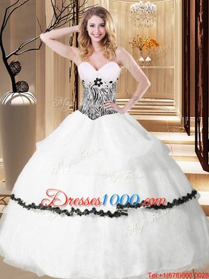 Spectacular Floor Length White 15th Birthday Dress Organza Sleeveless Ruffled Layers and Pattern