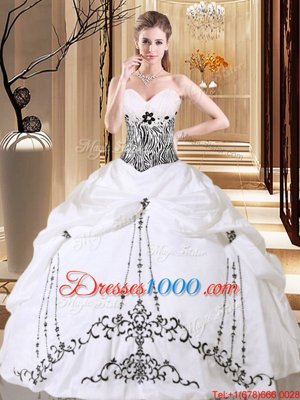 White Sleeveless Floor Length Embroidery and Pick Ups Lace Up 15 Quinceanera Dress
