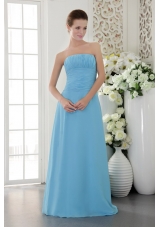 Light Blue Strapless Floor-length Chiffon Bridesmaid Dress