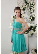 One Shoulder Turquoise Empire Chiffon Bridesmaid Dress