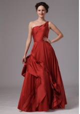 One Shoulder Red A-line Floor-length Prom Dress