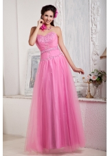 Pink Prom Dress Empire Sweetheart Floor-length Tulle Beading