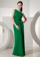 Green Prom Dress One Shoulder High Slit Chiffon