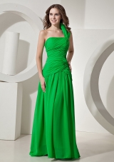 Spring Green One Shoulder Prom Dress Ruched Chiffon