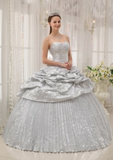Pleated Silver Sweetheart Floor-length Strapless Quinceanera Dress
