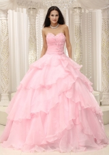 Baby Pink Ruched Hand Made for Quinceanera Dress