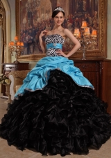 Aqua Blue and Black Pick-ups Zebra Quinceanera Dress