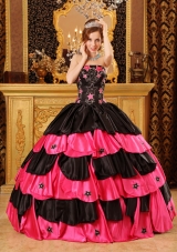 Pink and Black Beading Quinceanera Dress Layered