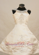 Pretty Scoop Ivory Satin Pageant Dress Embroidery