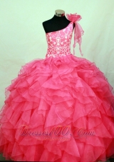 Perfect Hot Pink Pageant Dress One Shoulder Ruffles