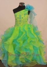 Green and Aqua Pageant Dress Ruffles Flowers