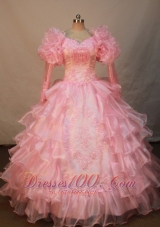 Long Sleeves Ruffles Pageant Dresses Luxurious Pink