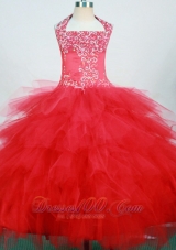 Red Halter Little Girl Pageant Dresses With appliques