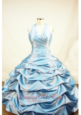 Blue Little Girl Pageant Dresses With Pick-ups and Beading