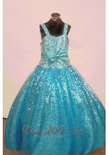 Sequined Bowknot Aqua Blue Junior Miss Pageant Dresses