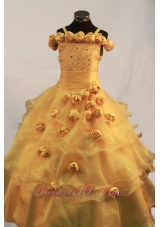 Romantic Gold Handle Flowers Little Girls Formal Dresses