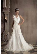 High Quality Floral V-neck Organza Bridal Dress