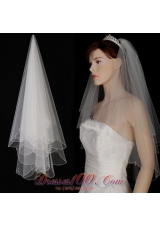 Fingertip Veil Two-Layer Tulle With Pearls