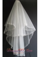 Two Layers Wedding Veils With Embroidery Beading
