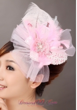 Side Clamp Popular headpiece Pink Feather Diamond