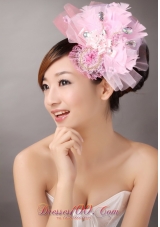 Sweet Pink Tulle Headflowers Beading Feather