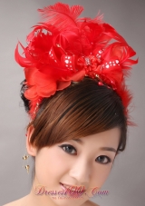 Red Chiffon Feather Flower Popular Headpieces Beading
