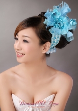 Blue Feather Flower Net Hair Combs for Party Crystal