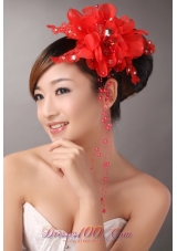 Red Chiffon Feather Headpiece with Beading for Party