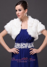 Prom Jacket Faux Fur V-Neck with Short Sleeves White