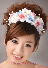 Headpiece with Hand Made Flowers and Pearl in Muti-color