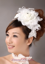 Exquisite White Organza Headpiece with Ribbon Flowers