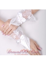 Bridal Gloves with Lace Bow Satin Fingerless Wrist Length