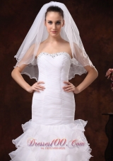 Tulle Ribbon Edge White Bridal Veil for Wedding