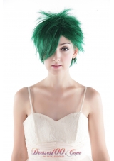 Short Straight Green Synthetic Hair Wig for Party