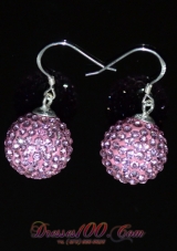 Luxurious Round Baby Pink Rhinestone Earrings