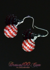 Round Rhinestone Red and White Ladies' Earrings