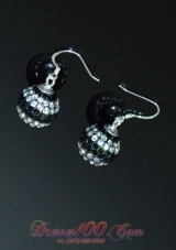 Round Rhinestone Ladies' Earrings Black and White