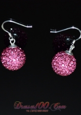 Rose Pink Rhinestone Round Earrings for Sale