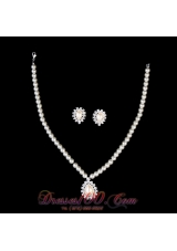Pearl With Rhinestone Drop Necklace and Earring Set