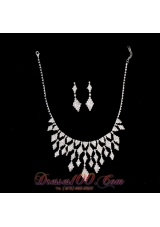 Rhinestone Alloy Silver Plated Necklace and Earrings