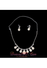 Necklace and Earring Set With Pearl Rhinestone