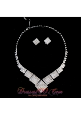 Alloy Plated Rhinestone Necklace and Earrings Jewelry
