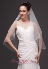Two-tier Pearl Trim Edge Fingertip Bridal Veil