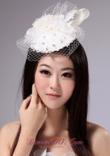 With Net Beading For Party White Fascinators