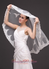 Two-tier Appliques Elbow Bridal Veil Tulle